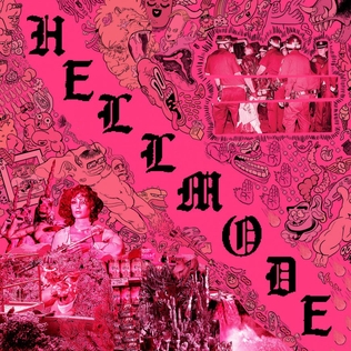 Image of the frontcover of the Jeff Rosenstock album Hellmode. Chaotic pink with decorated text reading hellmode diagonally